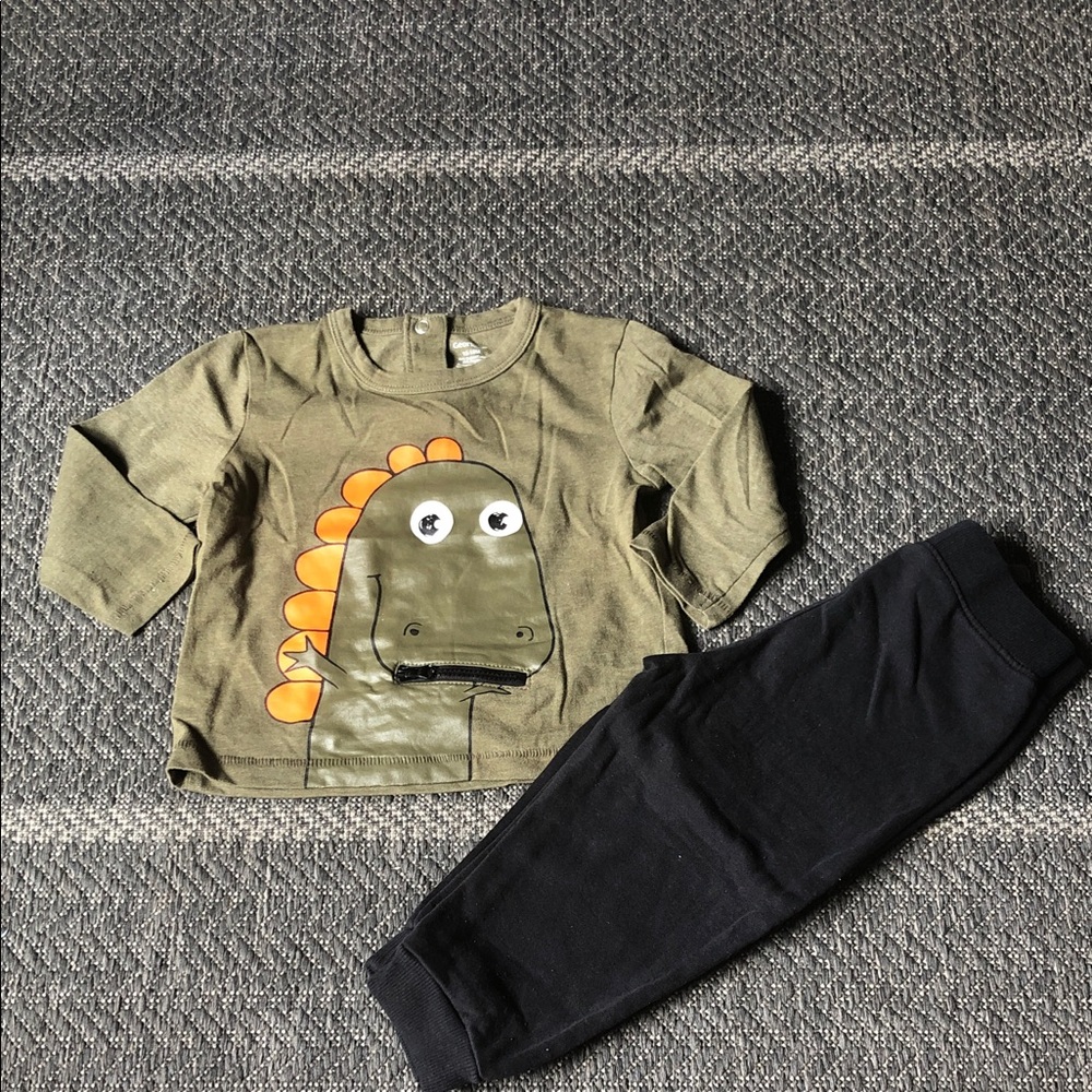 George Olive Green and Black Dinosaur Matching Set